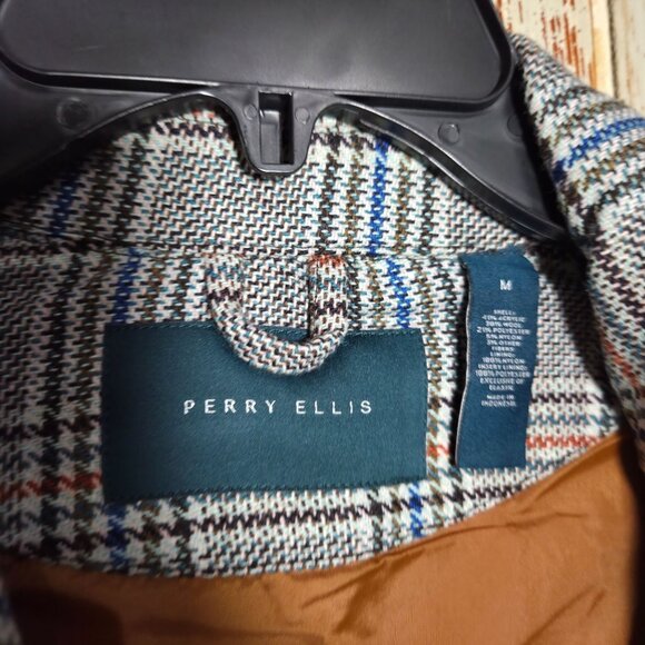 Perry Ellis Plaid Wool Blend Bomber Jacket Multi-Color Interior Lining Size M - Picture 4 of 8